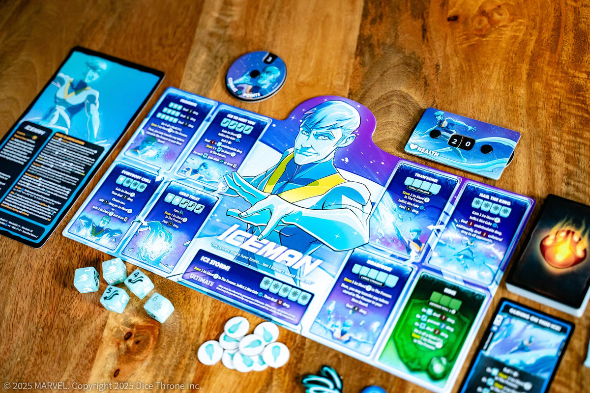 USAOPOLY Marvel X-Men Dice Throne player board showing tactical layout