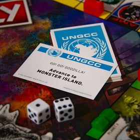 USAOPOLY Monopoly Godzilla box art showcasing towering kaiju and collectible appeal