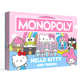 USAOPOLY Monopoly Hello Kitty board for family game night.