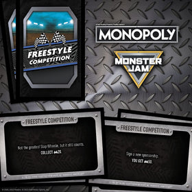 USAOPOLY Monopoly Monster Jam Team Meents board celebrating champions