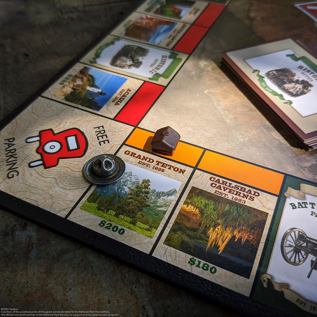 USAOPOLY Monopoly National Parks token set including ranger hat and canoe for immersive play
