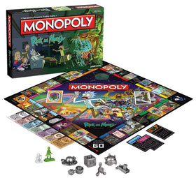 USAOPOLY Rick & Morty Monopoly board layout showing multiverse locations