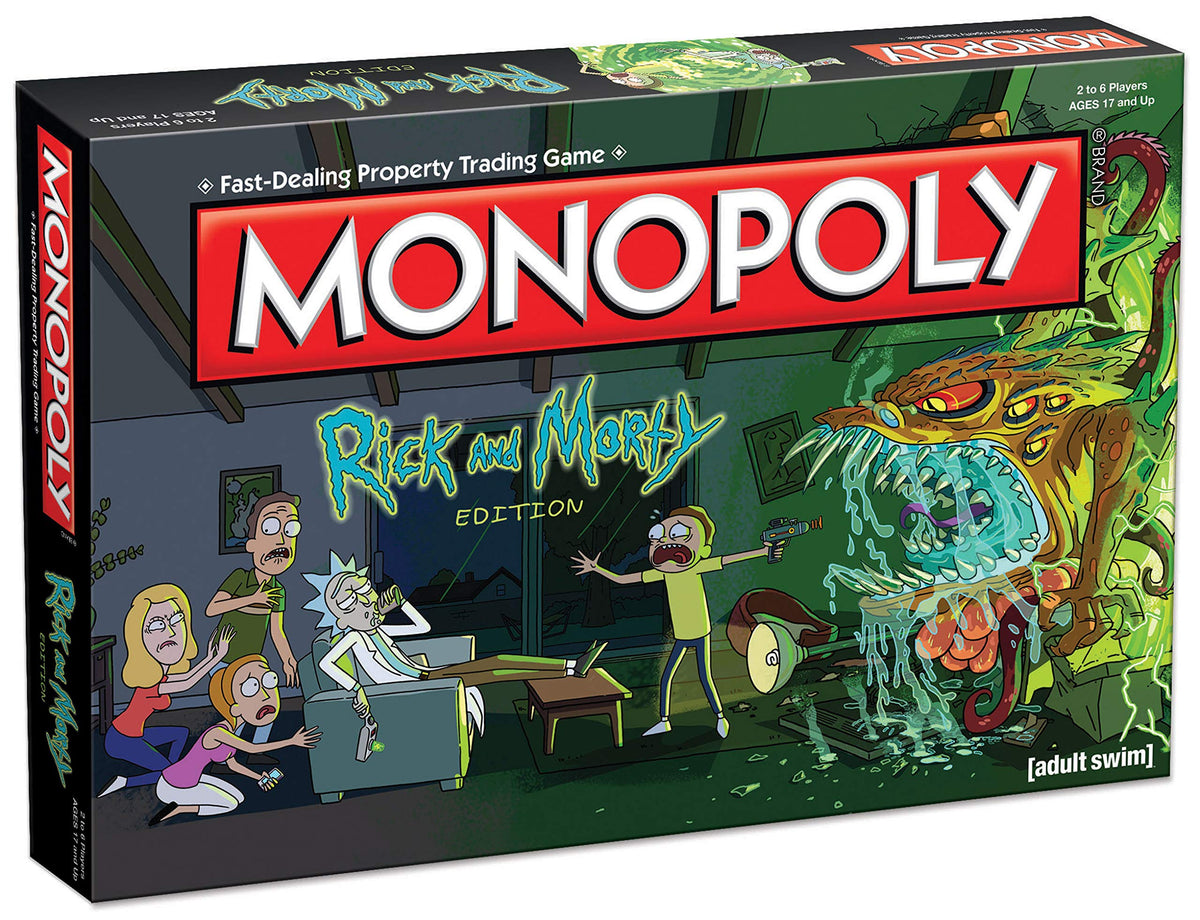 USAOPOLY Rick & Morty Monopoly box front for display and gifting