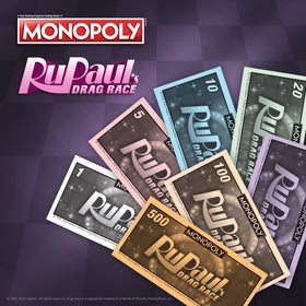 USAOPOLY RuPaul's Drag Race money tracks Ru Dollars for quick scoring.