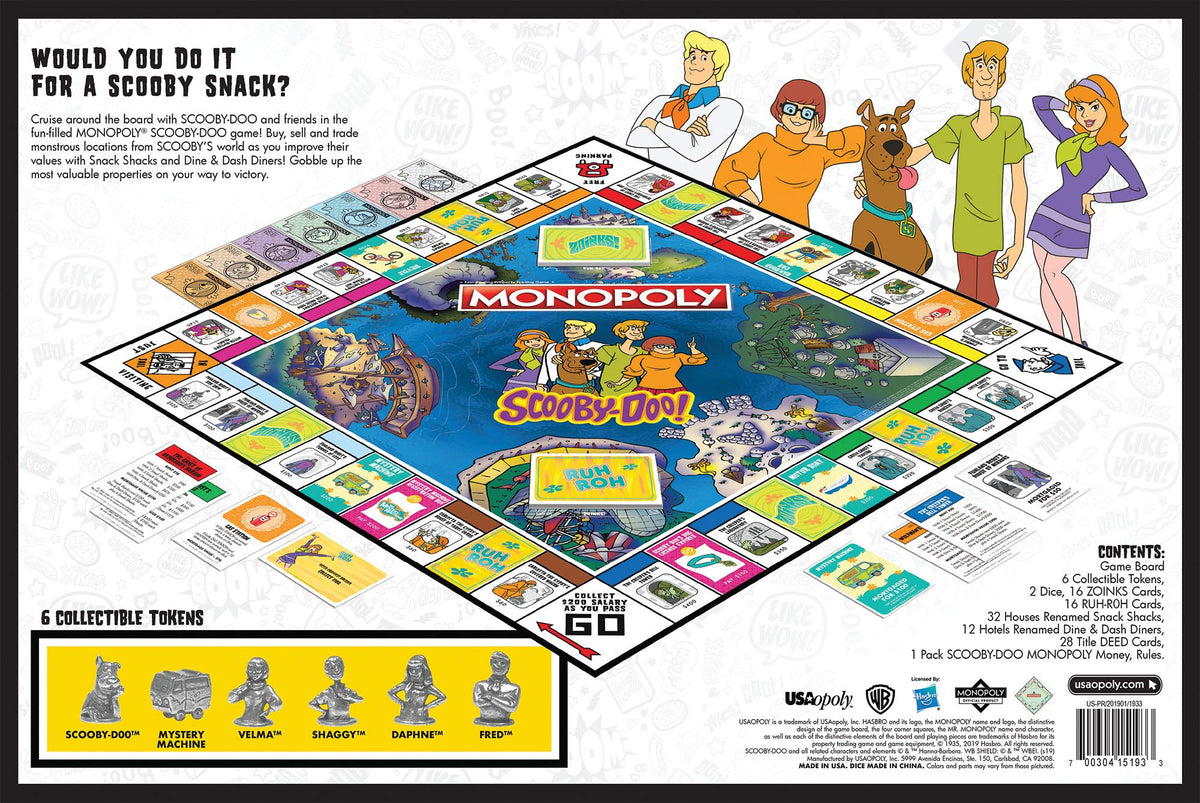 USAOPOLY Scooby-Doo artwork features retro cartoon style to evoke nostalgia.