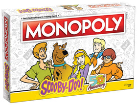 USAOPOLY Monopoly Scooby-Doo box cover shows classic characters for family game night.
