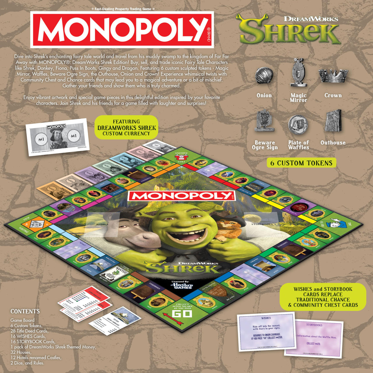 USAOPOLY MONOPOLY Shrek Edition character tokens featuring Shrek and friends for familiar play