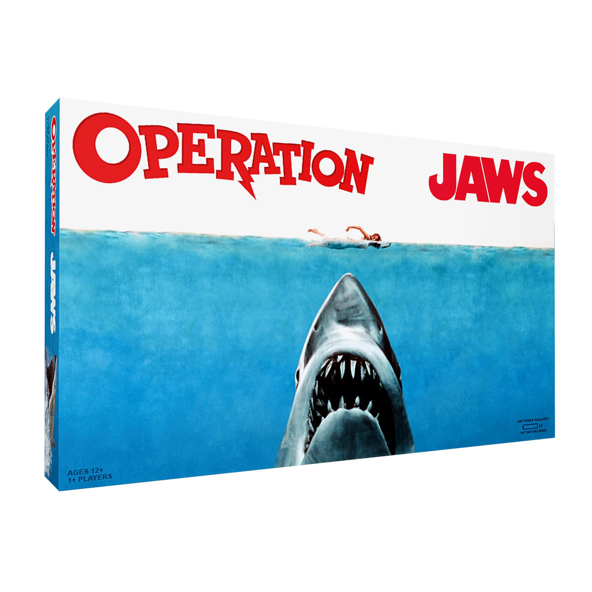 USAOPOLY Operation Jaws board game shows 12 custom pieces for enhanced family gameplay.
