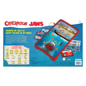USAOPOLY Operation Jaws board game features a light-up mouth for dramatic tense moments.