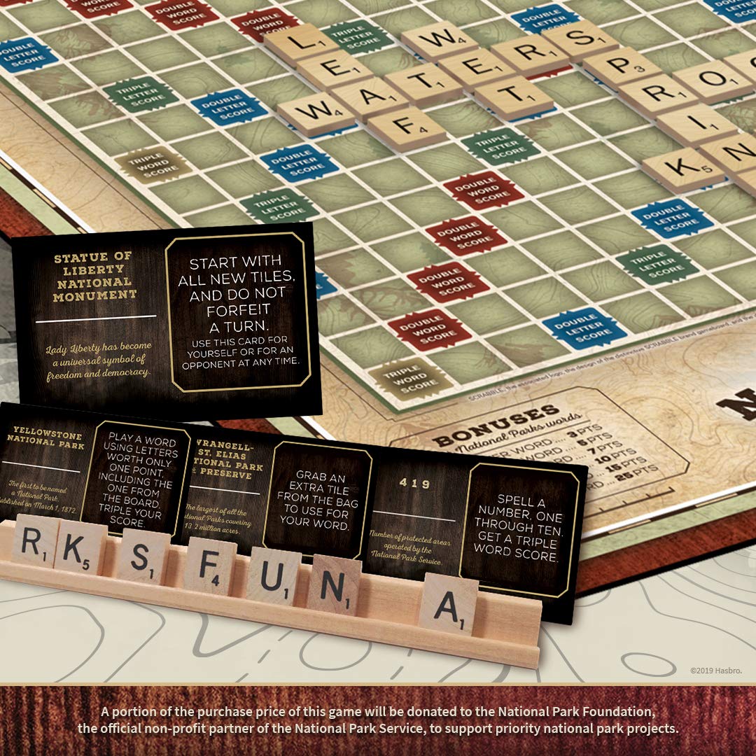 USAOPOLY Scrabble National Parks board layout demonstrating park-themed scoring opportunities