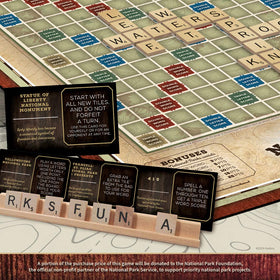 USAOPOLY Scrabble National Parks board layout demonstrating park-themed scoring opportunities