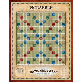 USAOPOLY Scrabble National Parks bonus cards highlighting park names for scoring