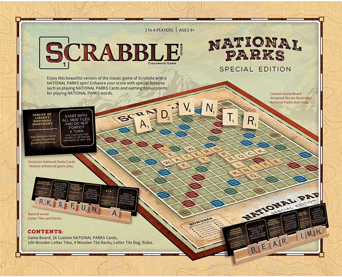 USAOPOLY Scrabble National Parks art capturing outdoorsy vibe