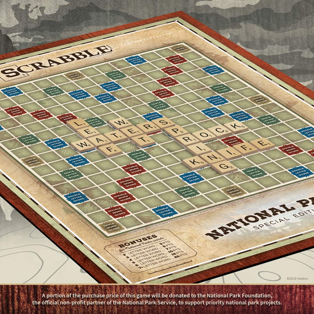 USAOPOLY Scrabble National Parks tile racks shown for organized setup