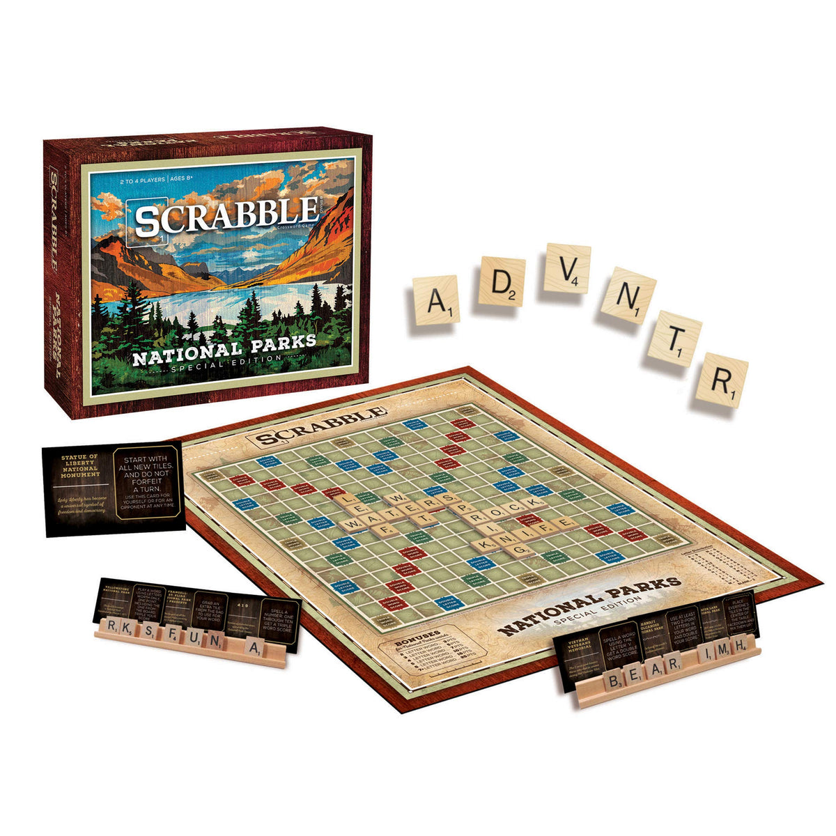 USAOPOLY Scrabble National Parks wooden tiles for durable, tactile gameplay