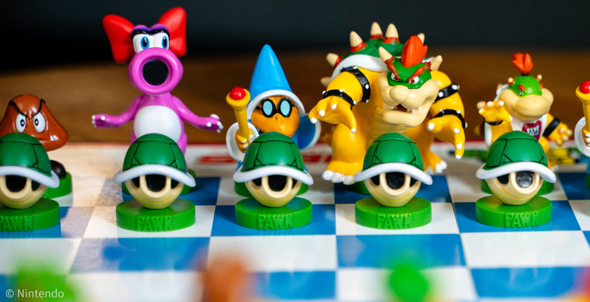 USAopoly Super Mario chess set Luigi piece in action pose for strategic play