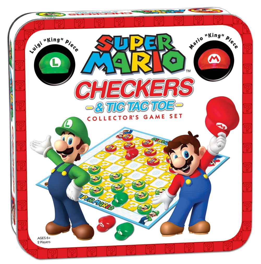 USAOPOLY Super Mario collector tin packaging for checkers and tic-tac-toe