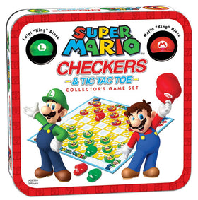 USAOPOLY Super Mario collector tin packaging for checkers and tic-tac-toe