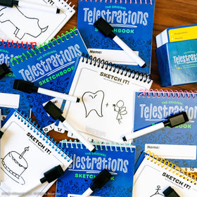 USAOPOLY Telestrations 8-Player close-up sketch sheets capture expressive drawings