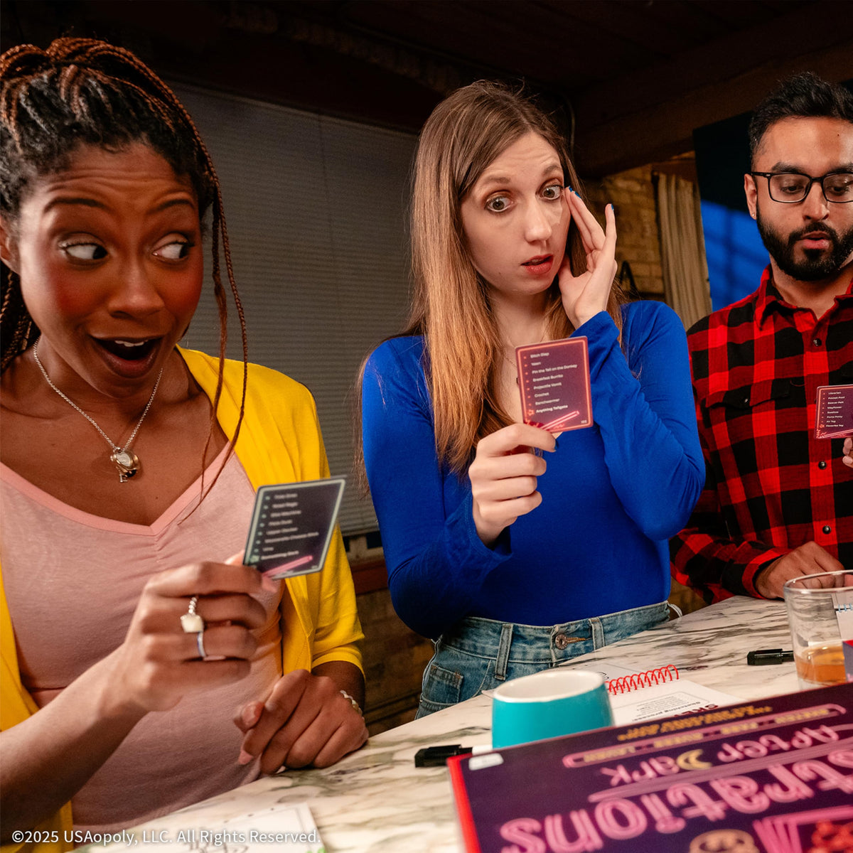 USAOPOLY Telestrations After Dark naughty prompts card adds risqué humor to nights.