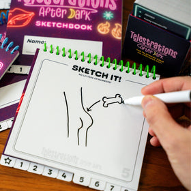 USAOPOLY Telestrations After Dark fresh design box for a modern party look.