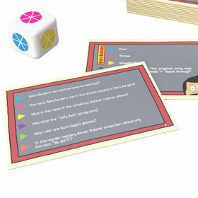 USAOPOLY Trivial Pursuit Bob's Burgers cards display with 100 questions for party play.