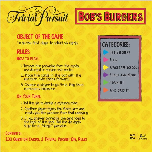 Six category icons guide play across The Belchers, Food, Wagstaff, School, Songs and Music, Townies.