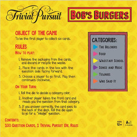 Six category icons guide play across The Belchers, Food, Wagstaff, School, Songs and Music, Townies.