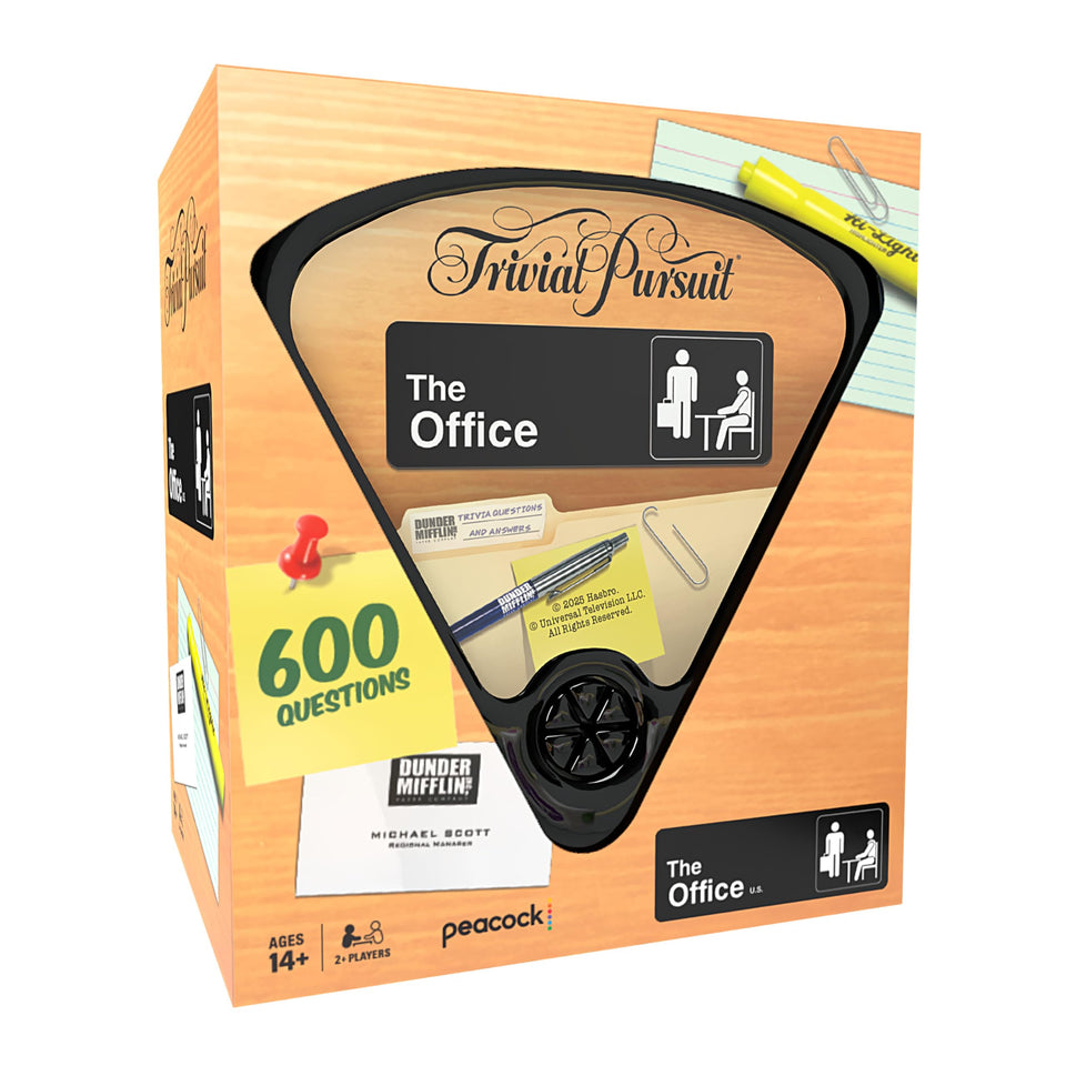 USAOPOLY Trivial Pursuit The Office Edition desk scene for a fun office party trivia.