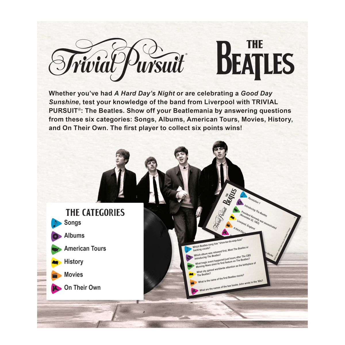 USAOPOLY The Beatles Trivial Pursuit playing cards for lively group quizzing.