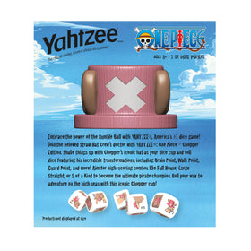 USAOPOLY Yahtzee One Piece Chopper travel-friendly edition for on-the-go play.