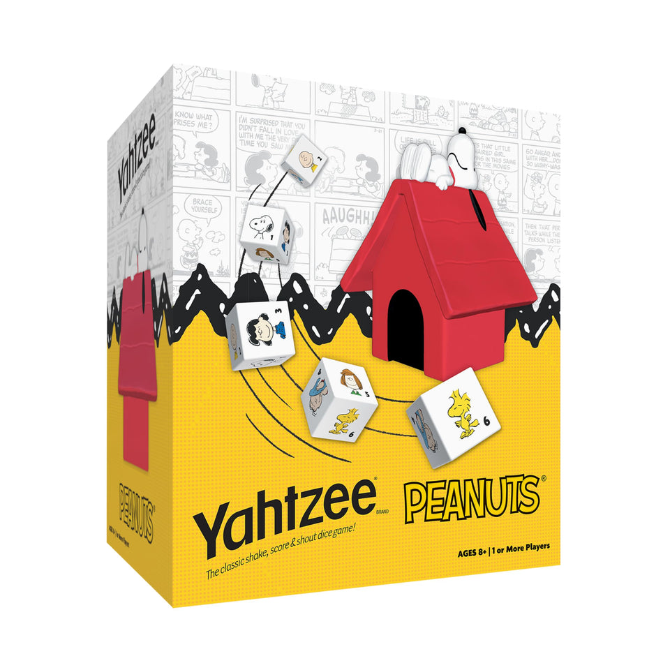USAOPOLY Yahtzee Peanuts doghouse dice cup for nostalgic game nights