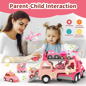 Usrela mini pull-back cars pink set, colorful fleet supports imaginative play.