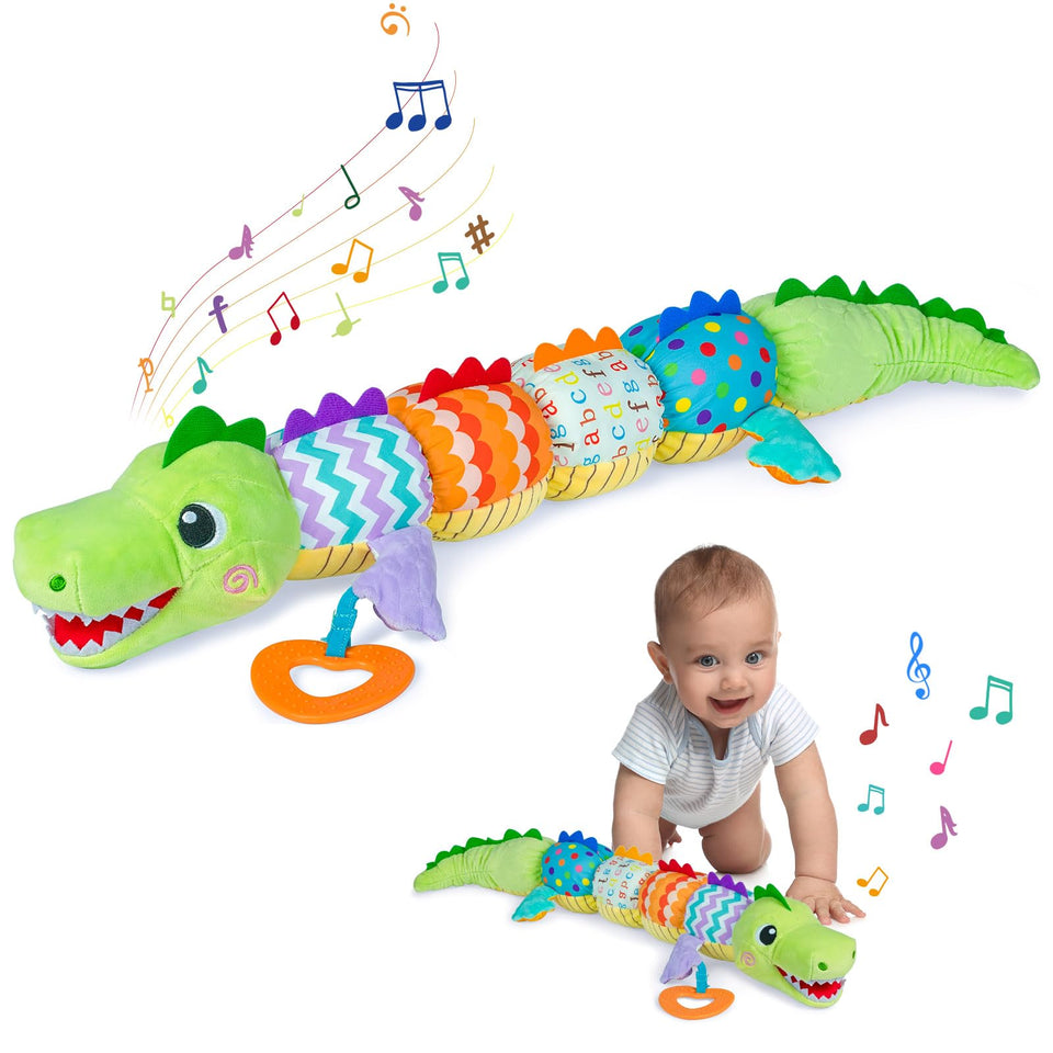 Ussybaby crocodile caterpillar toy full view for newborn tummy time exploration