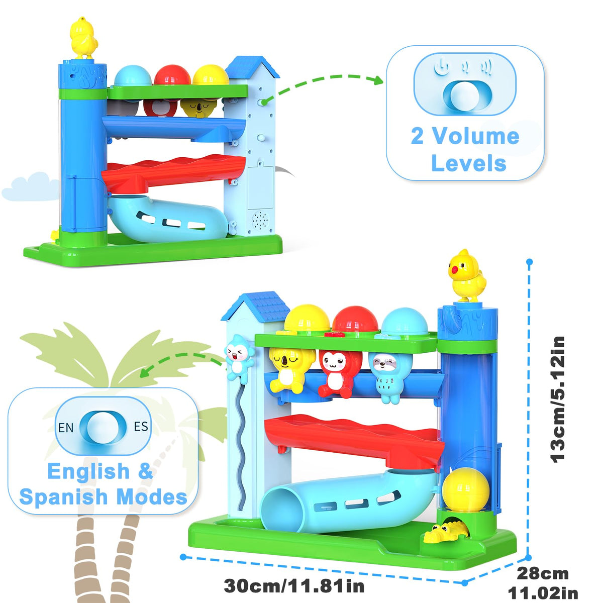 Ussybaby Hammer Toy Bilingual-Mode supports English and Spanish learning.