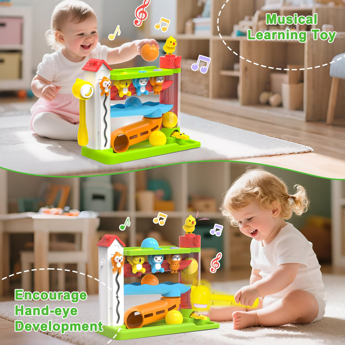 Ussybaby interactive pounding toy with large balls fosters hand-eye coordination