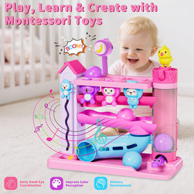 Ussybaby monkey-ball drop lights up with sounds to support hand-eye coordination.