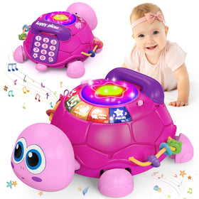 Ussybaby musical turtle toy in crawling mode encourages movement and exploration