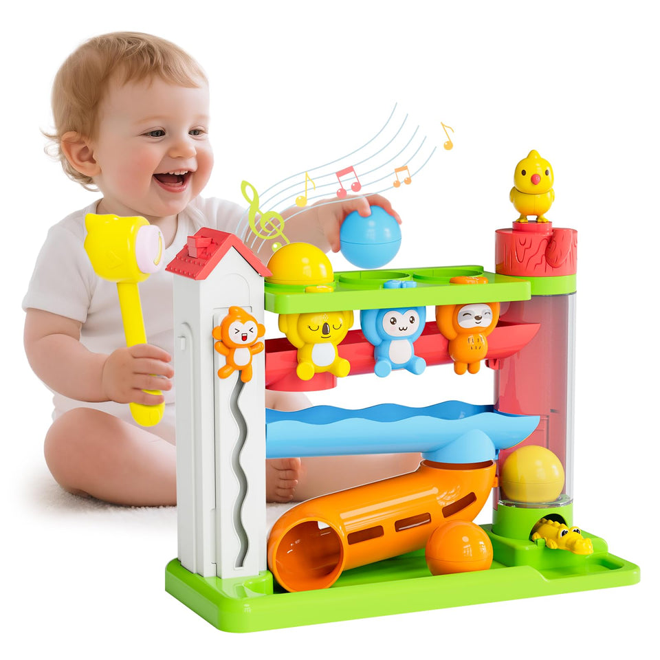Ussybaby Toddler Musical Toy with green ball-track promotes motor skills and color recognition