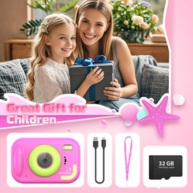 Usteetic Kids Camera includes 32GB card and lanyard for instant use.