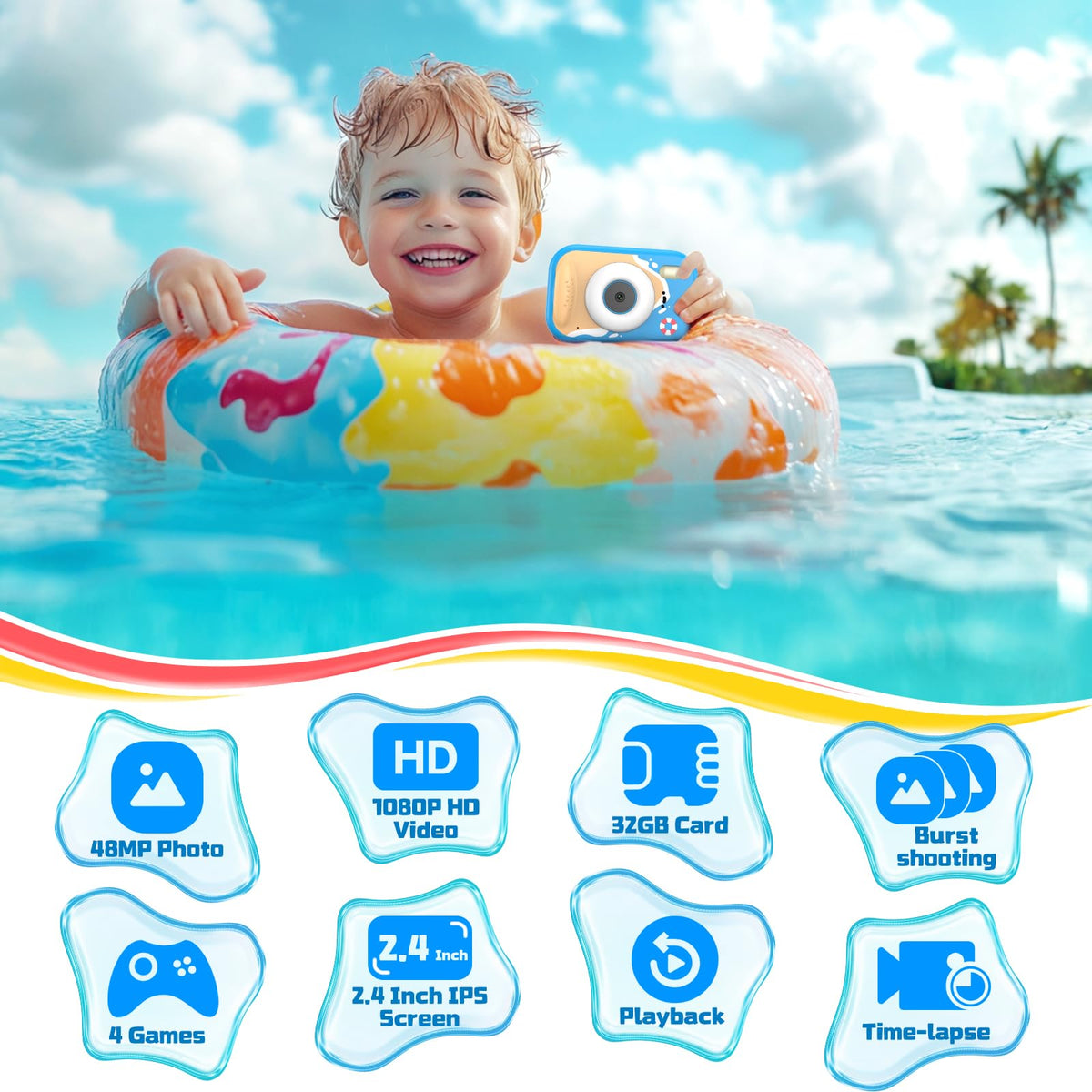 Usteetic Kids Camera includes 32GB memory card for immediate use