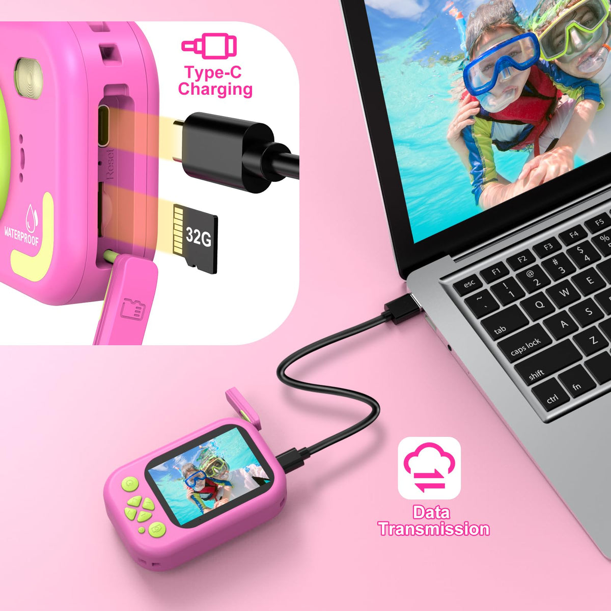 Usteetic Kids Camera long battery life with power-saving mode.