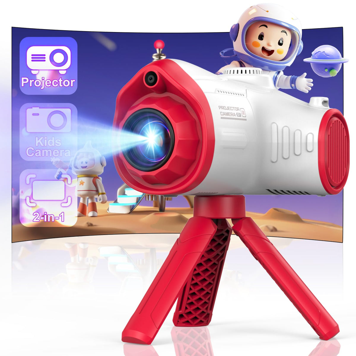 Usteetic Kids Camera with Projector front view showing kid friendly design for playtime