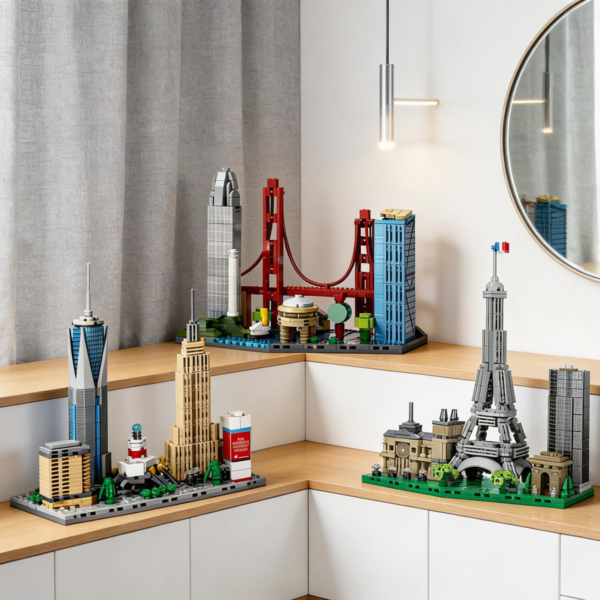 USVillGO skyline architectural bricks, durable ABS for long-lasting display.