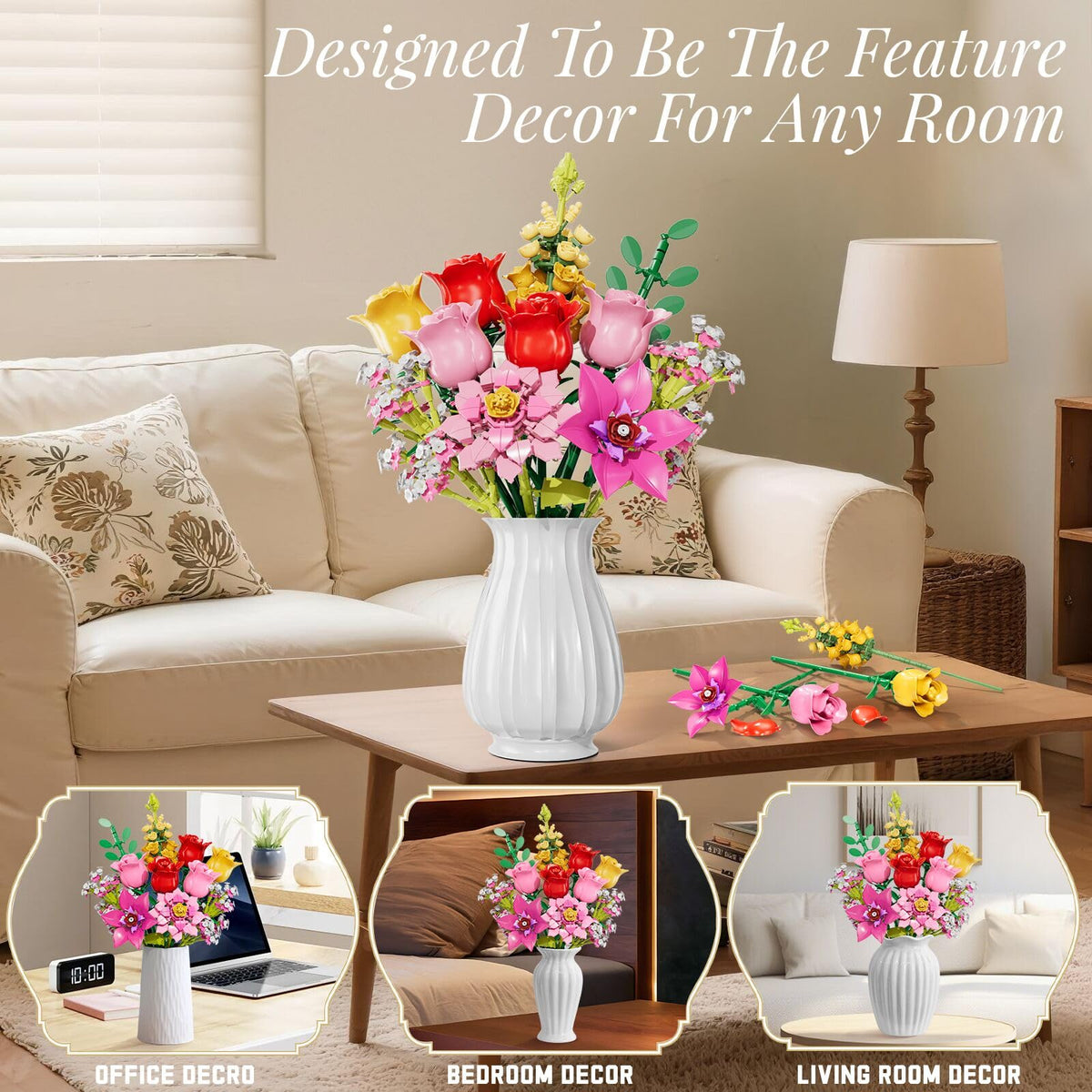 Utbttor Flowers Bouquet Building Set eco-friendly ABS material for safe play
