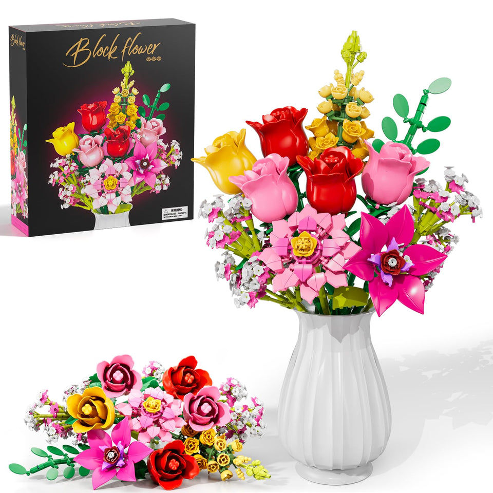 Utbttor Flowers Bouquet Building Set pink roses for creative home decor and gifting