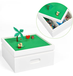 UTEX buildable cubby storage with baseplate lid keeping bricks organized and ready for play