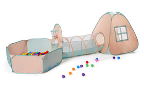 UTEX play tent house with mesh windows for ventilation and peek-a-boo play.