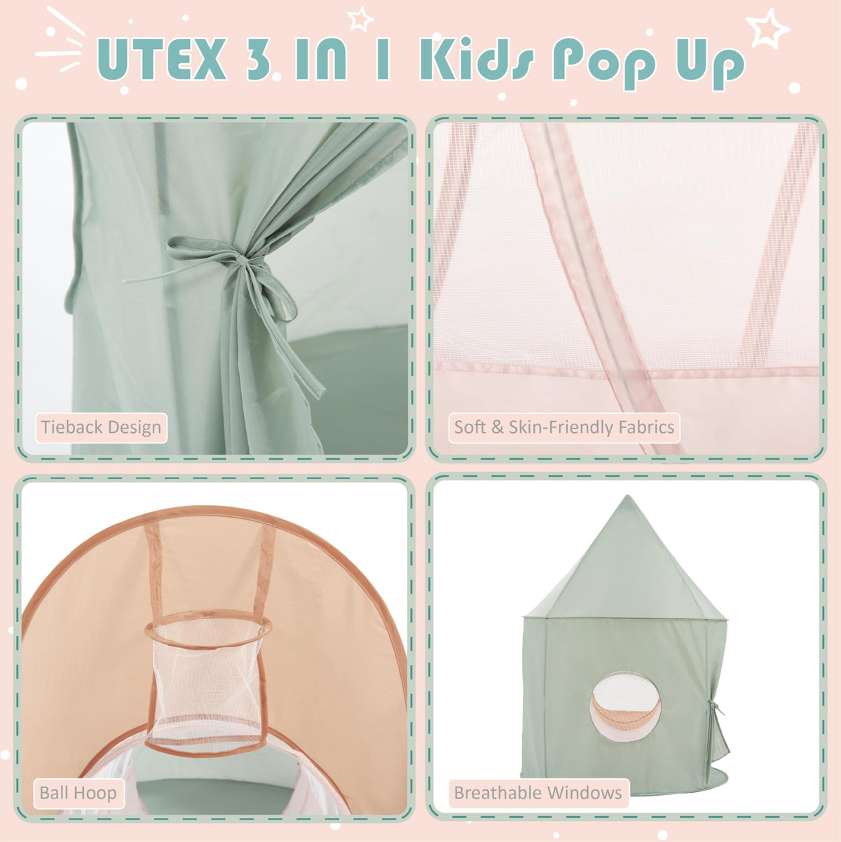 UTEX Pop-up Tent with mesh windows for breathable visibility