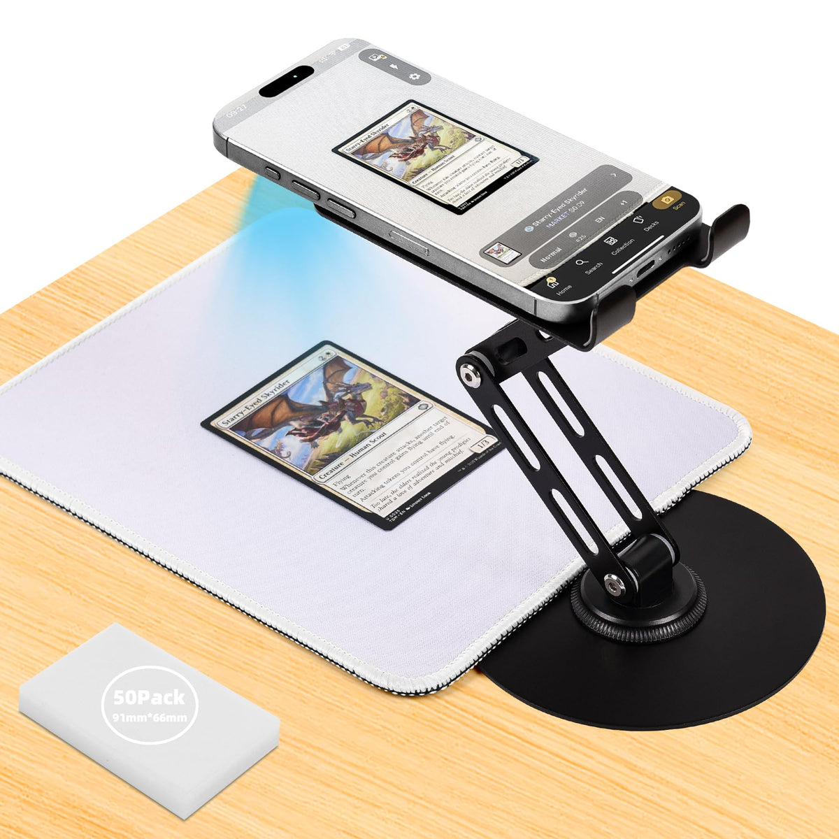 Utllsitm foldable MTG scanner stand for quick, hands-free price checks.